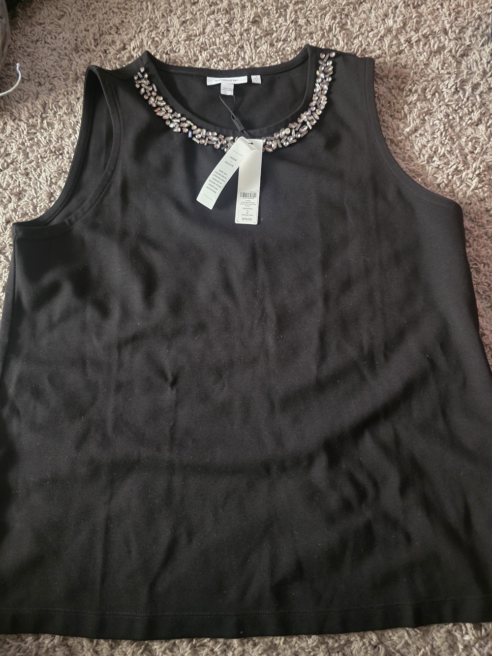 Chico's Black Sleeveless Embellished-Neck Camisole